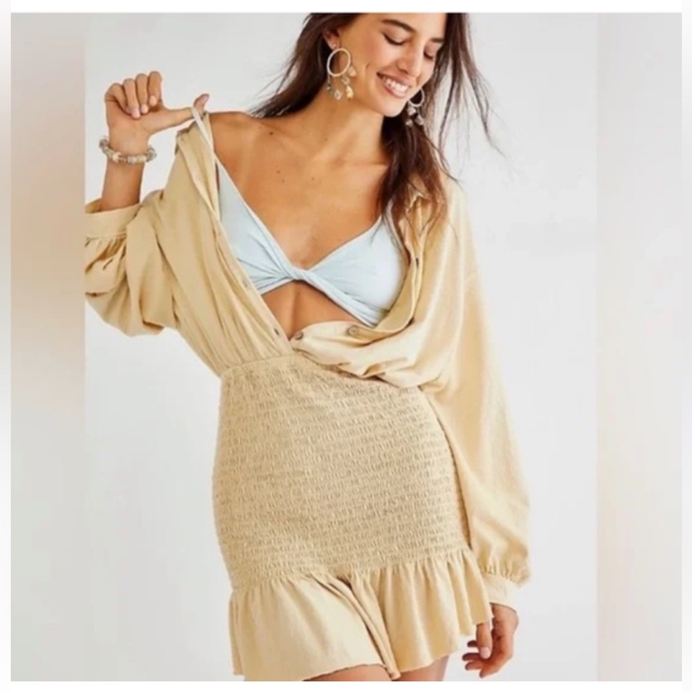 Free People Beach Yellow Shane Mini Dress Cover Up Size Medium